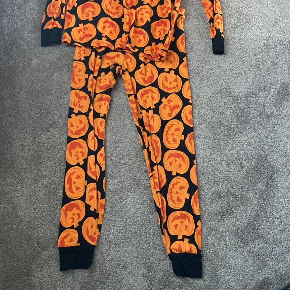 Hyde & Eek Pumpkin Pajama Set Orange Black Halloween Lounge Cozy Cotton